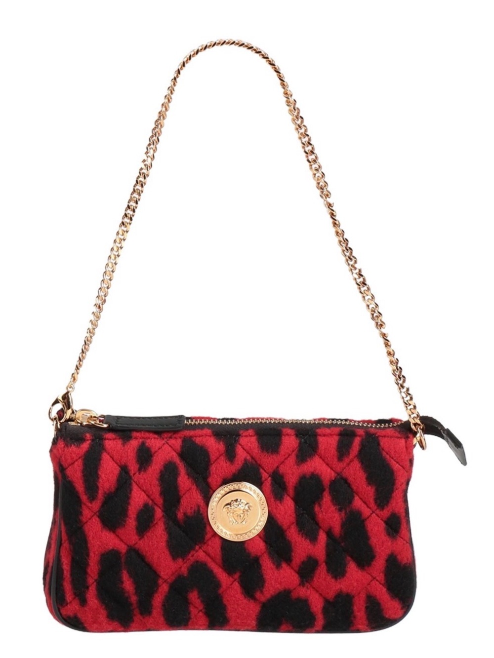 Versace Red & Black Quilted Leopard-Print Shoulder Bag
